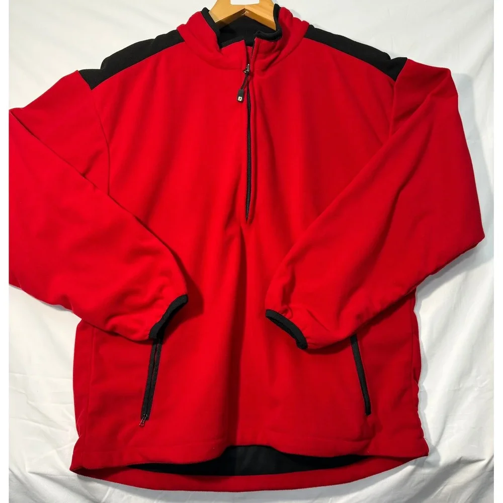 FootJoy DryJoys Red & Black Fleece Quarter-Zip Pullover – Men's Medium